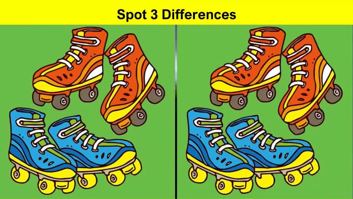 Spot 3 differences between the skating shoe pictures in 7 seconds