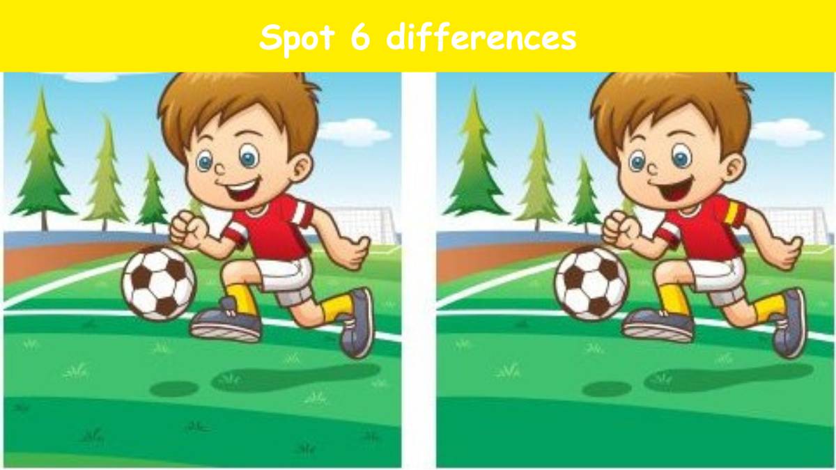 Challenge your observation skills and spot 6 differences between the boy playing soccer pictures in 25 seconds!