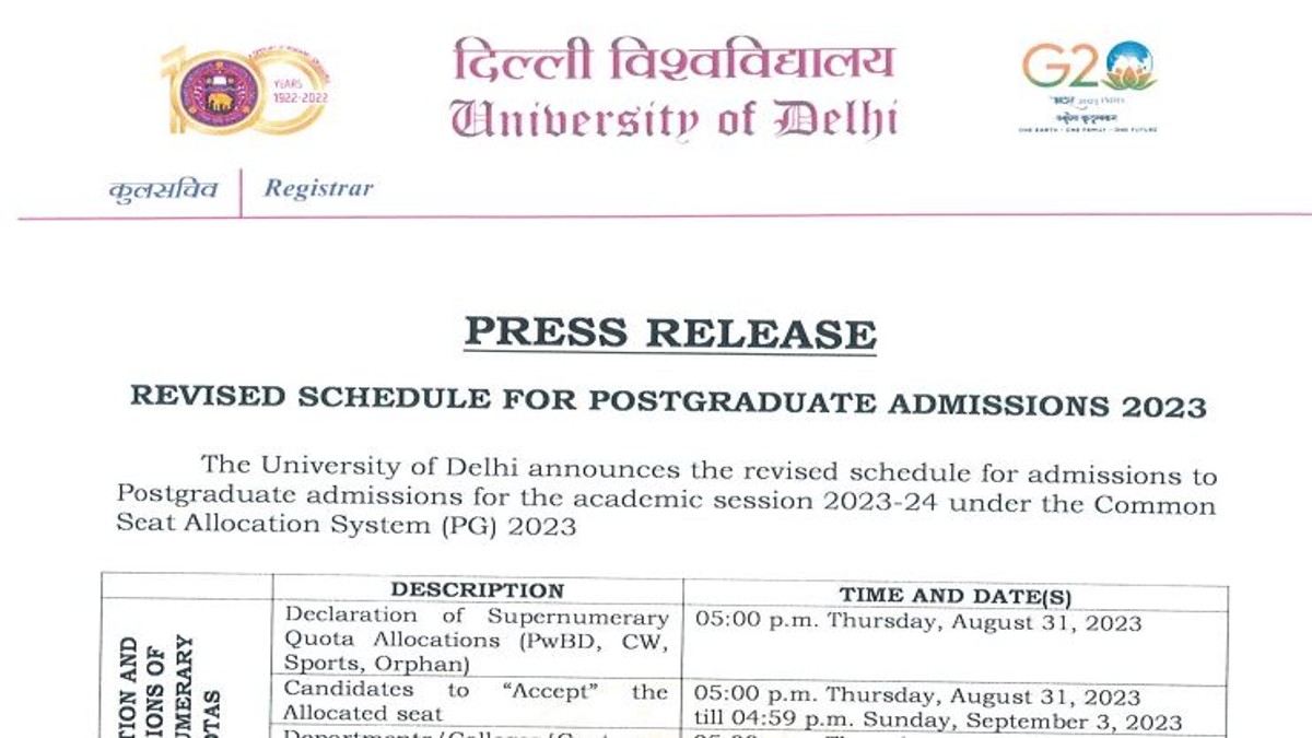 DU PG Admissions 2023 Dates Revised, Check Schedule Here Education