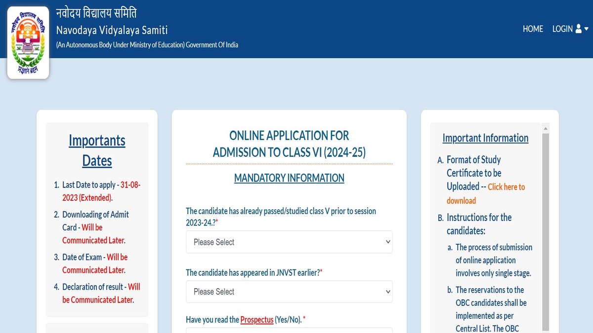 JNVST 2024: NVS Class 6 Registration Ends Today, Apply Soon At Navodaya ...