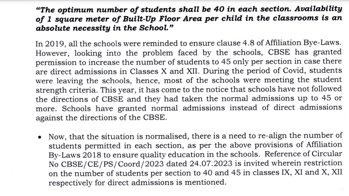 CBSE directs schools to realign student strength to 40 per section within next 3 years, check notice pdf - Vimarsana News