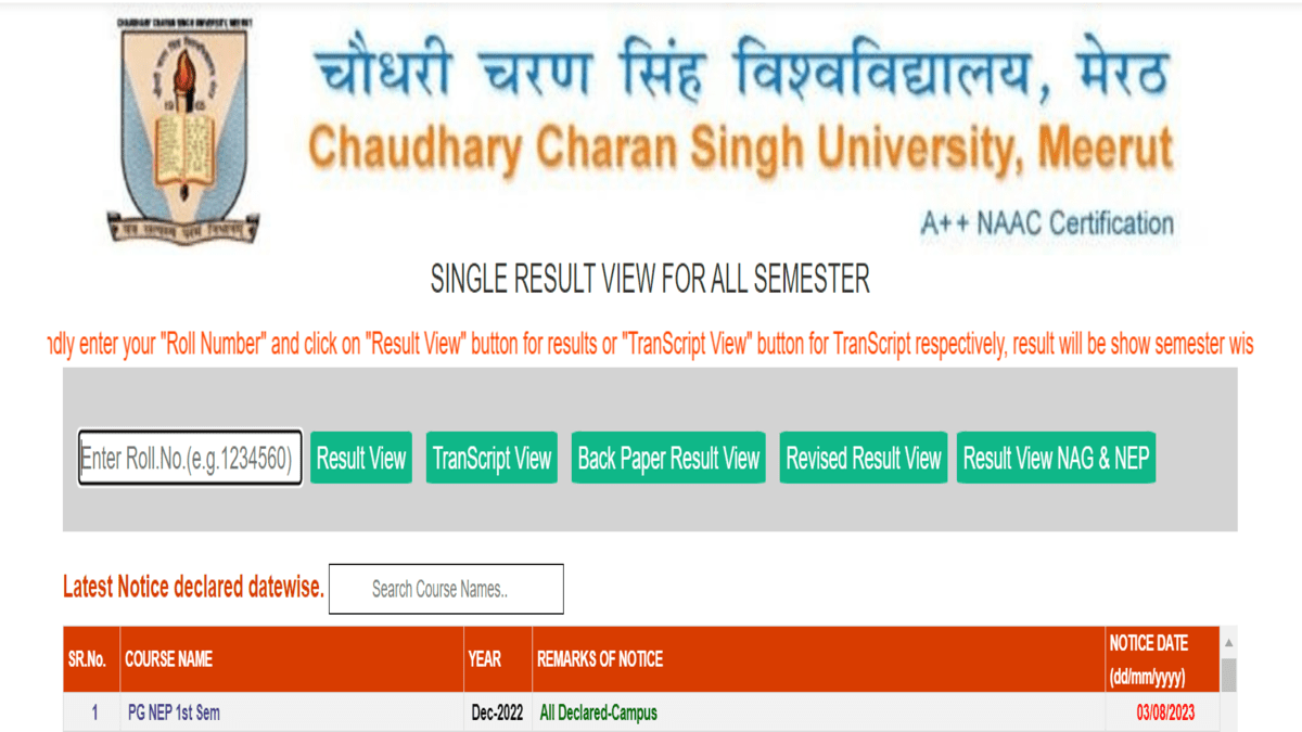 CCSU Result 2023 announced for PG NEP check online at