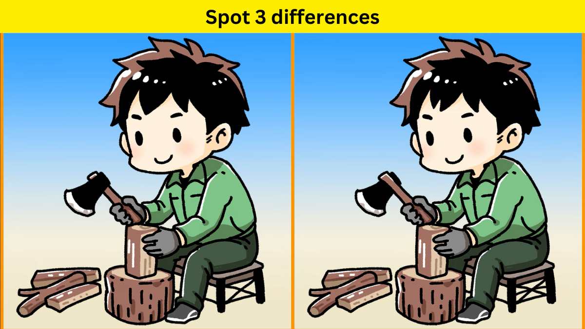 Spot 3 differences in boy cutting wood picture within 12 seconds!