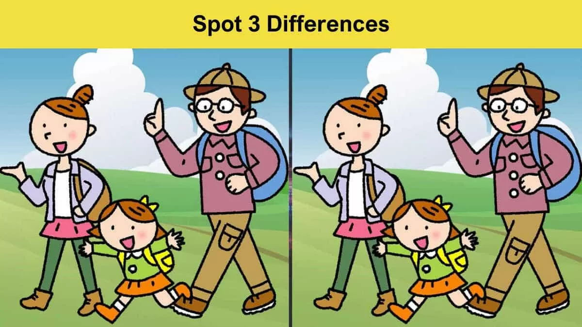 Spot 3 differences between the family vacation pictures in 11 seconds
