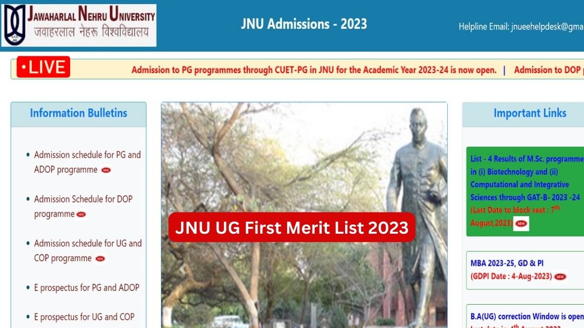 JNU UG Admission 2023 Live Updates, First Merit List Today at jnuee.jnu ...