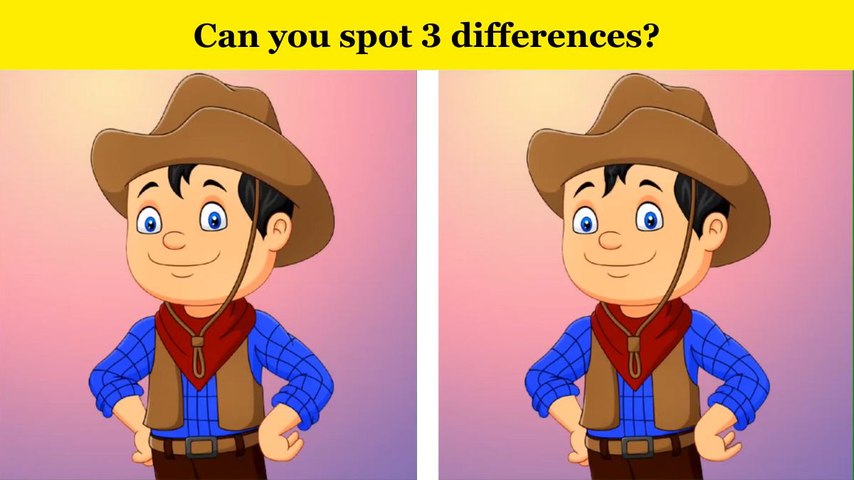 Observation Test: Spot 3 differences between the cowboy pictures within 11 seconds.