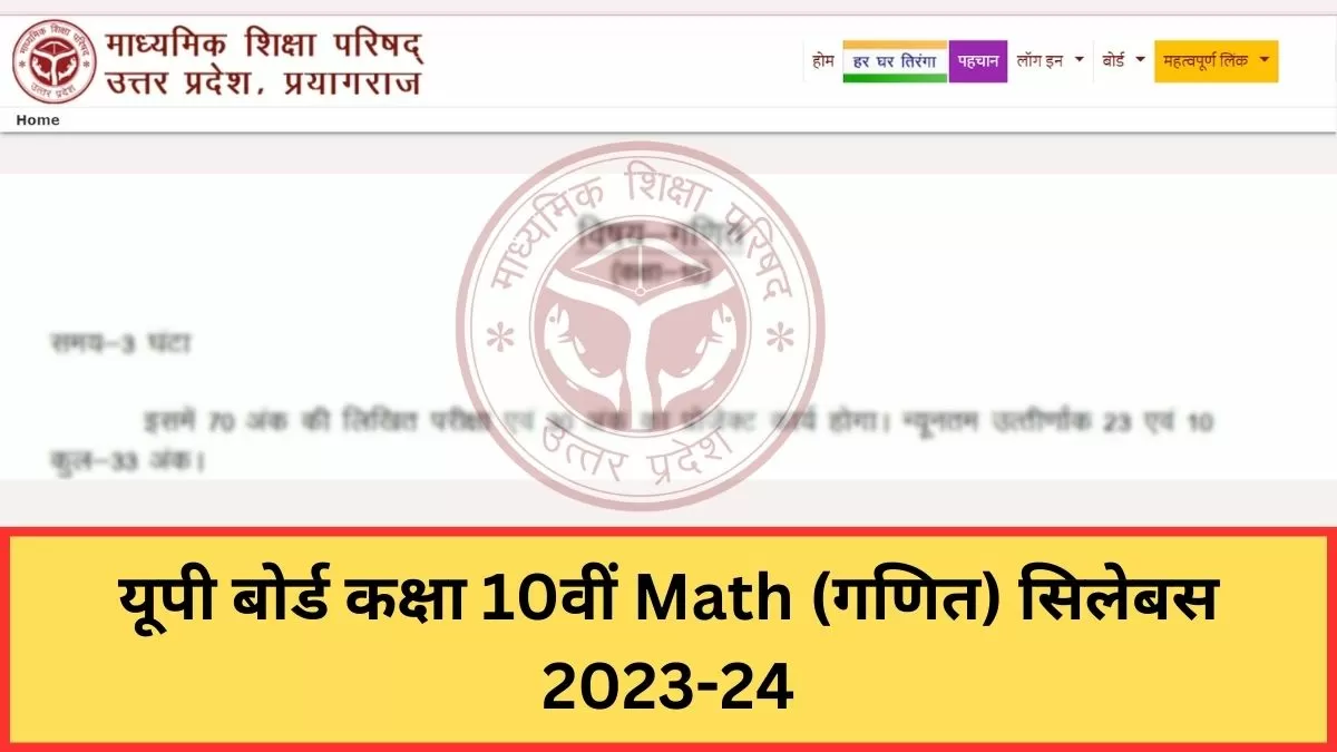 यूपी बोर्ड कक्षा 10वीं सिलेबस 2024 PDF Download