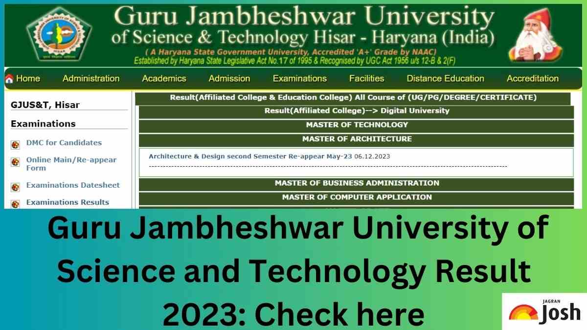 GJU Result 2023 OUT: Direct Link to Download UG and PG Result at gjust.ac.in