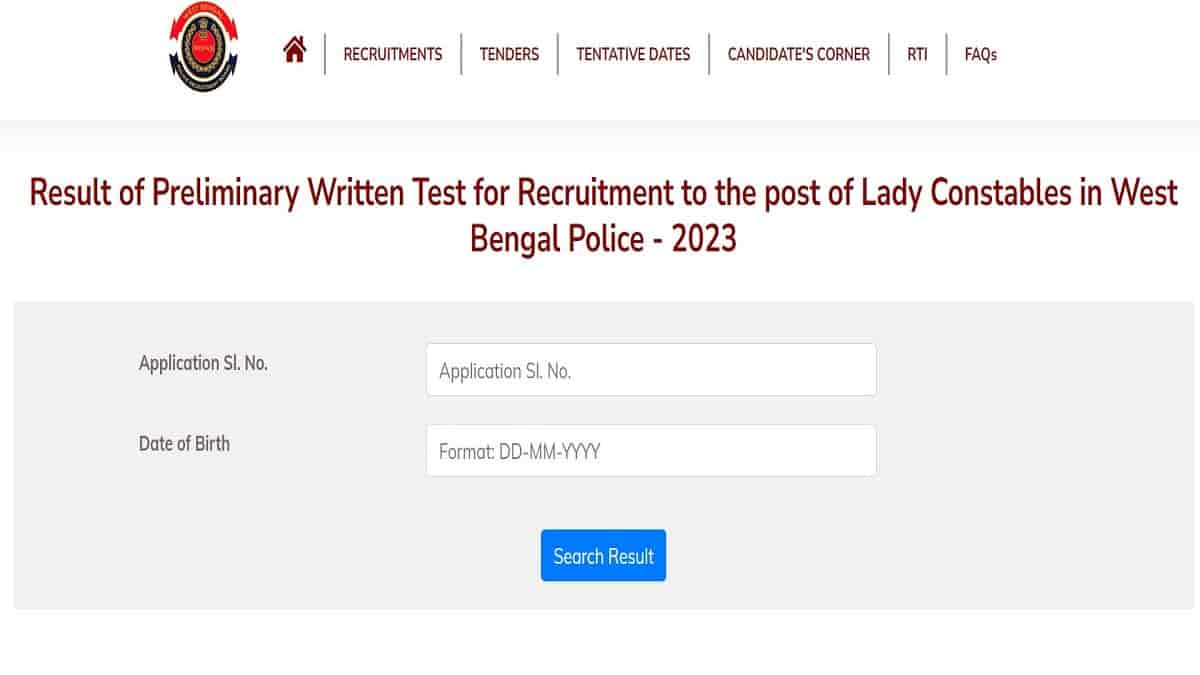 WB Police Lady Constable Result 2023 Released: Download WBP Prelims Marks at prb.wb.gov.in