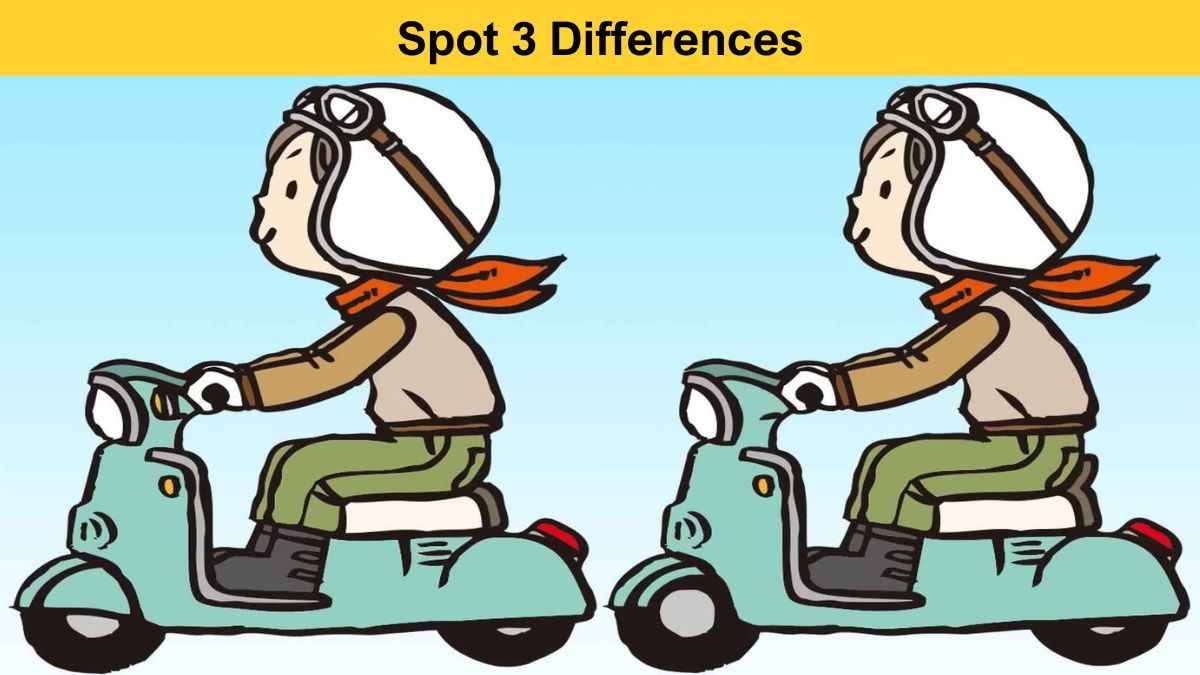 Spot 3 differences between the guy on a scooter pictures in 17 seconds!