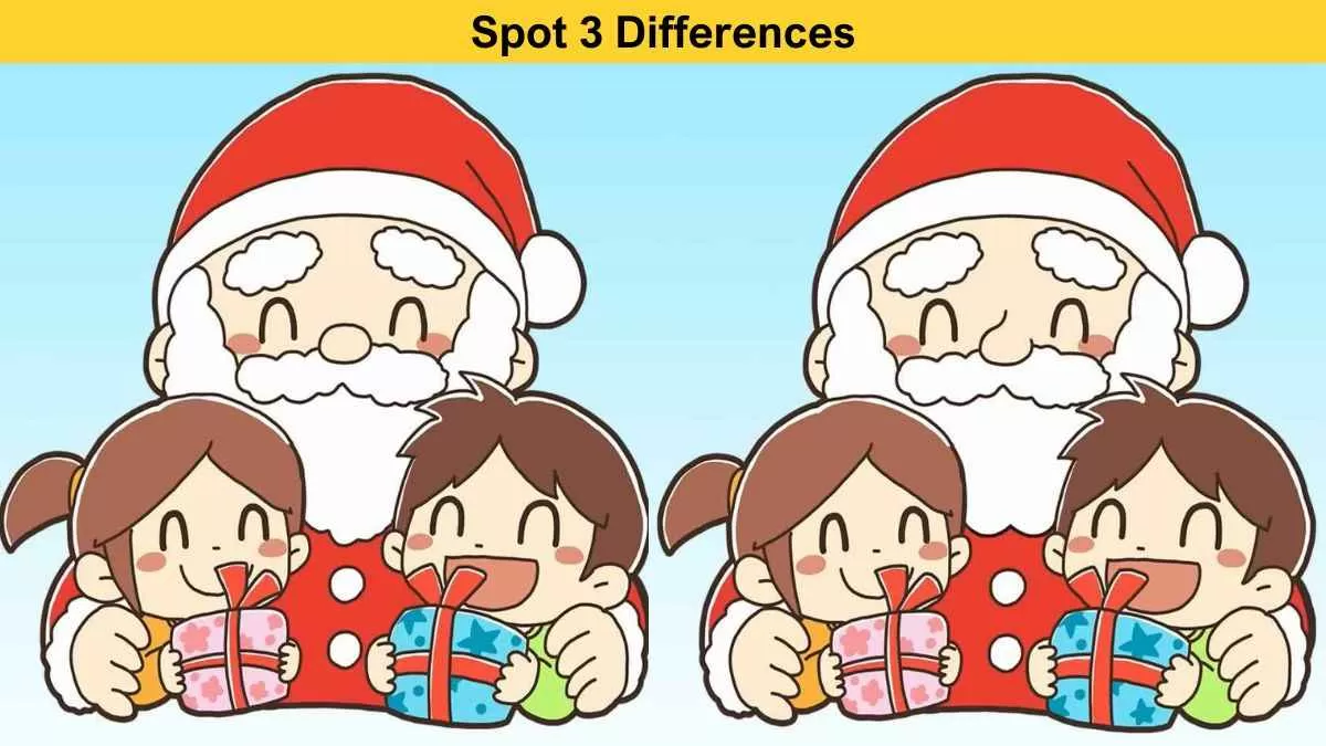 Spot 3 differences between Santa Claus pictures