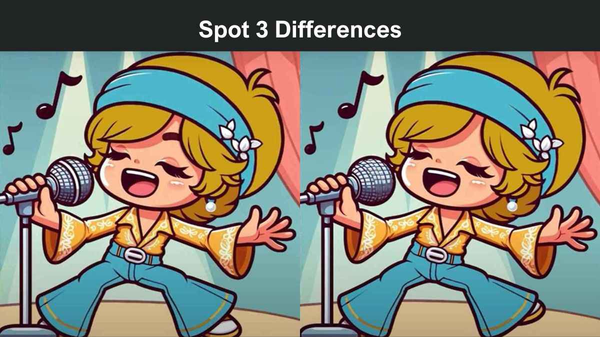 Spot 3 differences between the singing girl pictures in 16 seconds!
