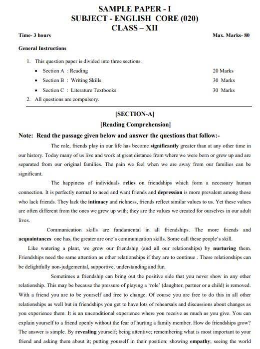 CGBSE 12th English Model Paper 2024: Download CG Board Class 12 English Sample Paper PDF