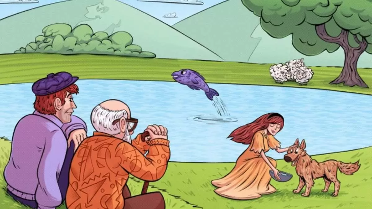 Can you find three hidden faces in lakeside picnic scene?