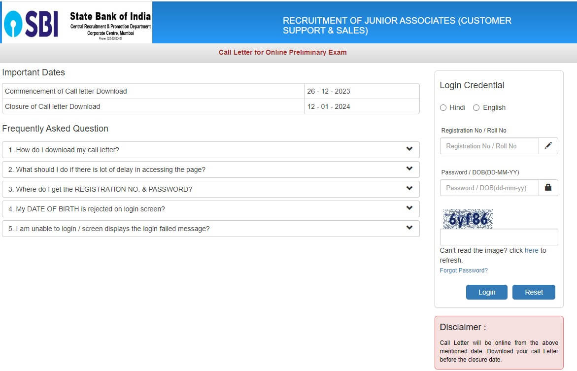 Sbi clerk admit card 2023 out prelims call letter download link here