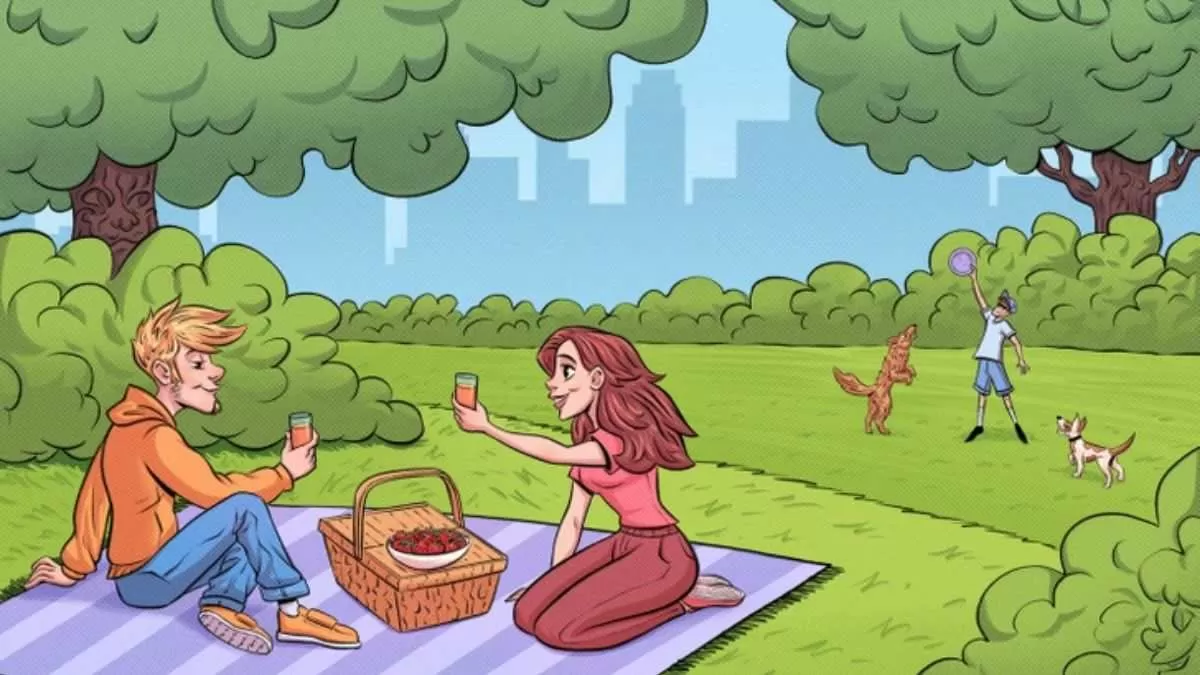 Can you find three hidden faces in this picnic scene?