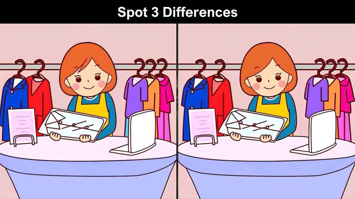 Spot 3 differences between the girl in the store pictures in 17 seconds!