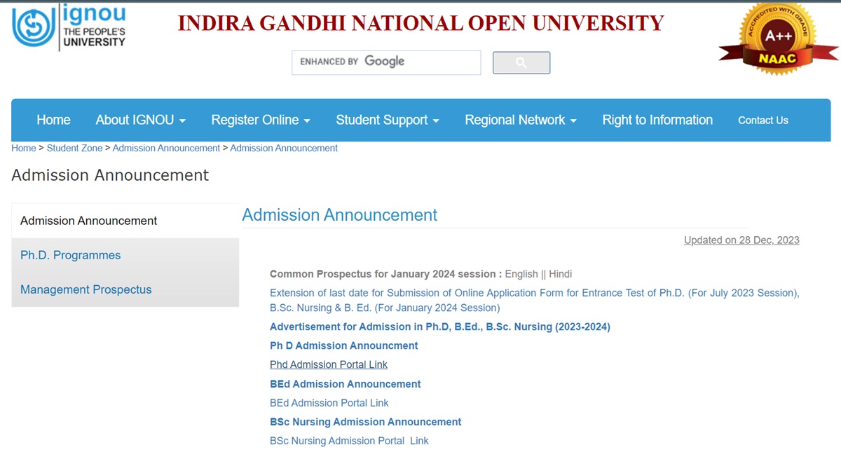 When is ignou phd admission 2024, IGNOU PhD in Nursing Admission 2024