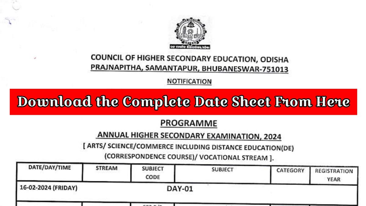 Odisha CHSE Time Table 2024 SOON: Check Odisha Board 12th Time Table ...