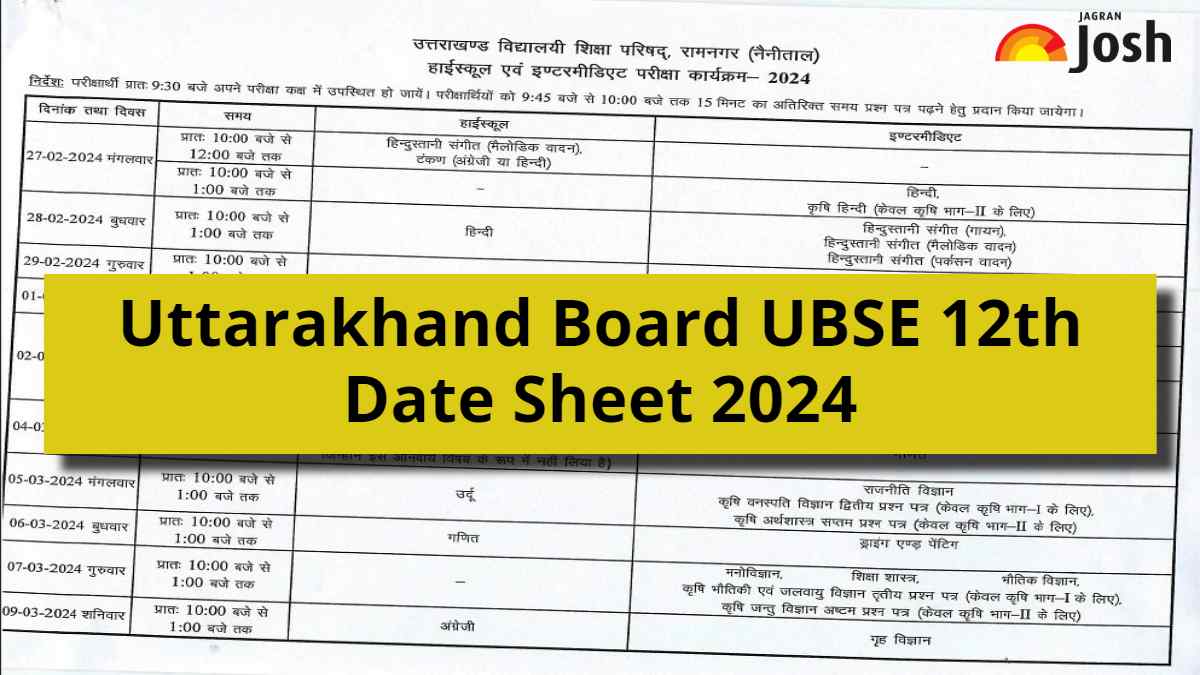 UBSE 12th Exam Date Sheet 2025 (OUT) Download UK Board Time Table PDF