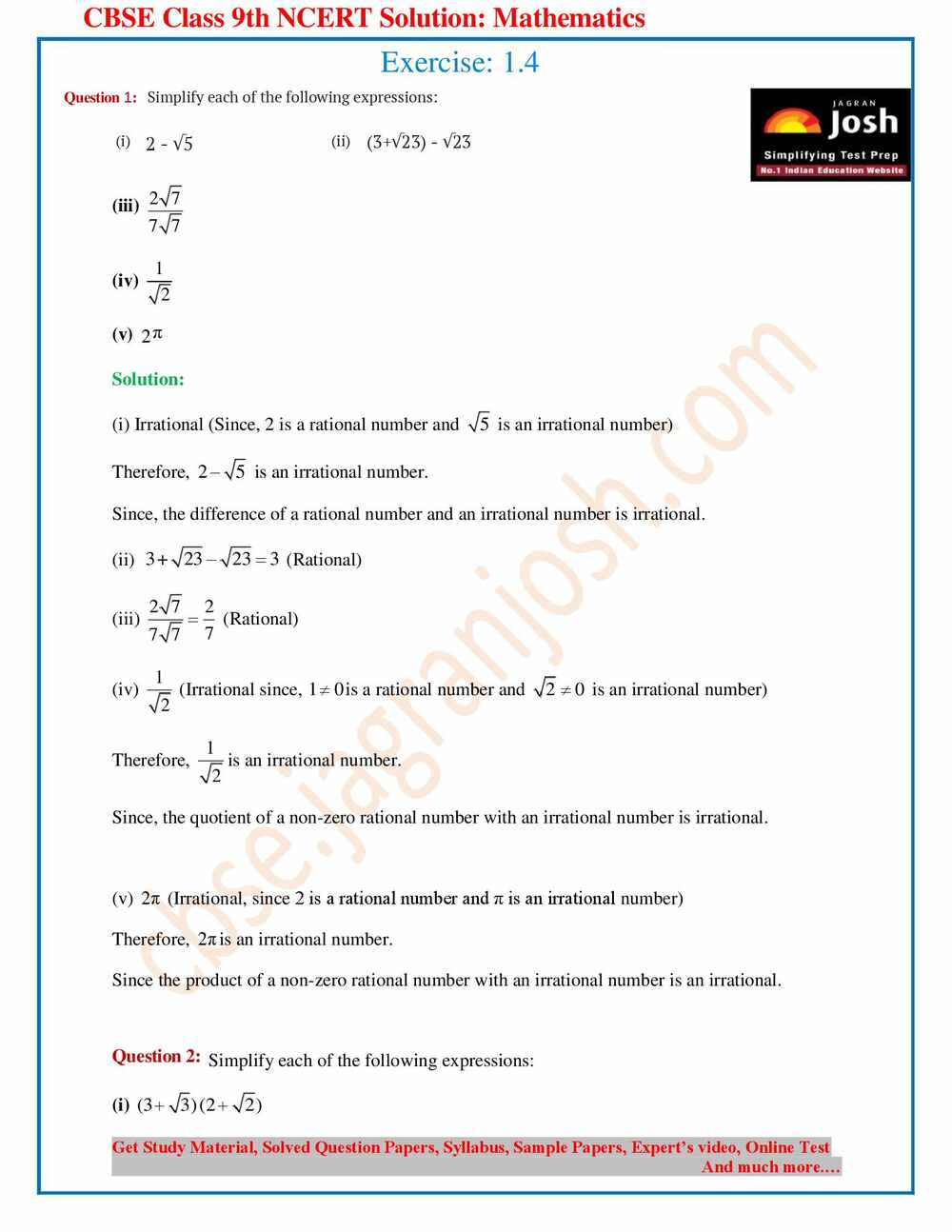 NCERT Solutions for Class 9 Maths chapter 1 Exercise 2 Page 1