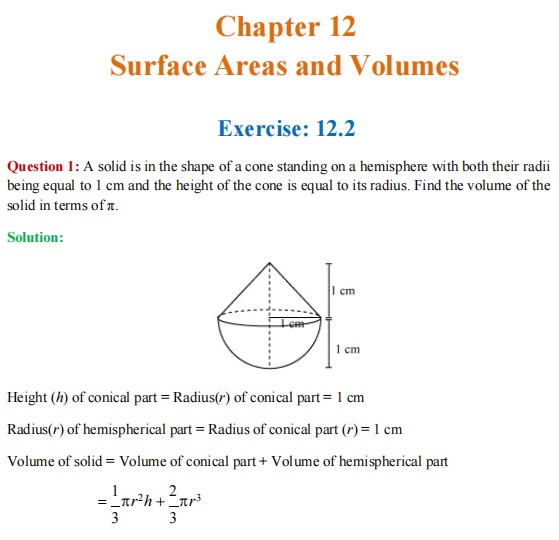 Ncert Solutions For Class 10 Maths Exercise 12 2 Chapter 12 Surface Areas And Volumes