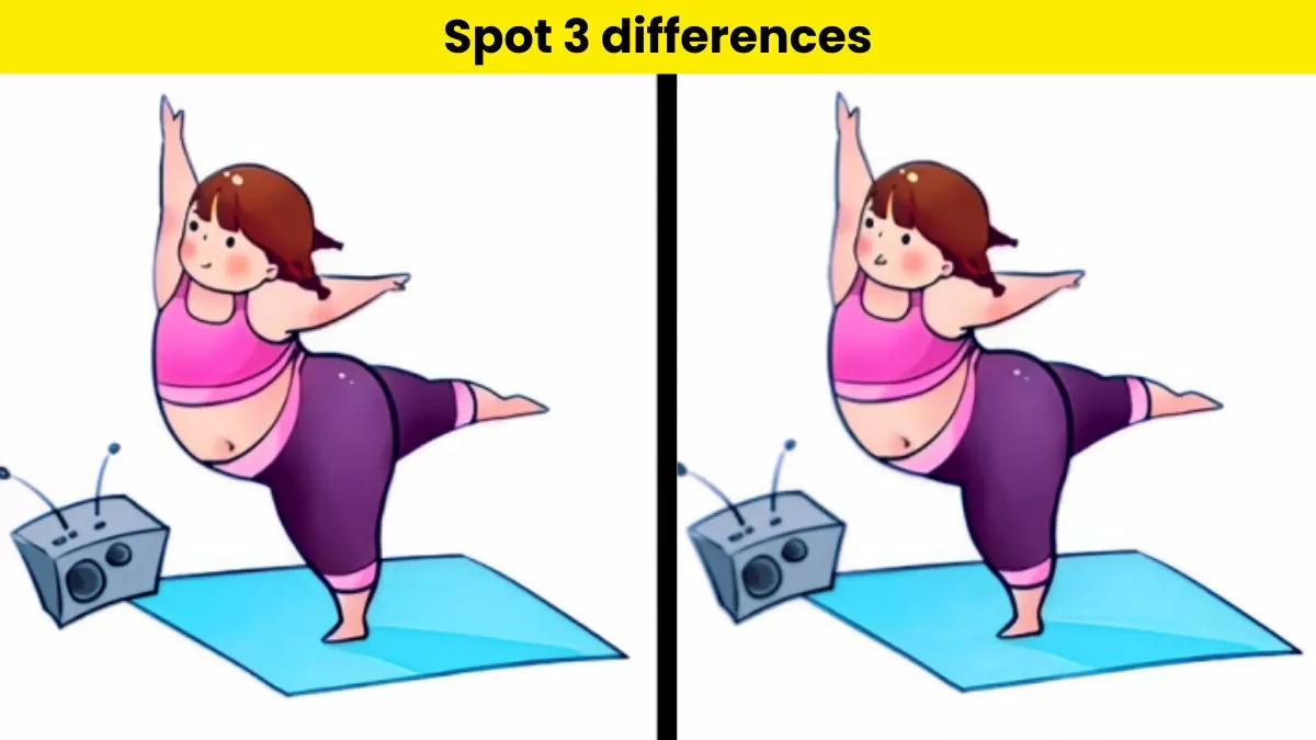 You are a puzzle expert if you can spot 3 differences between the woman  doing yoga images in 15 seconds