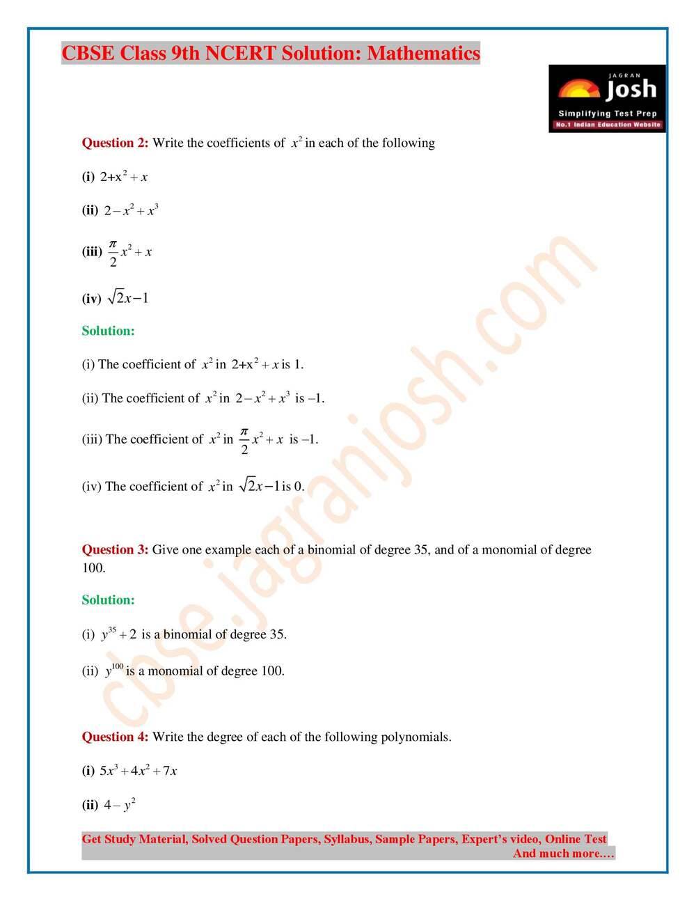 NCERT Solutions for Class 9 Maths Chapter 2 Exercise 1 Page 2
