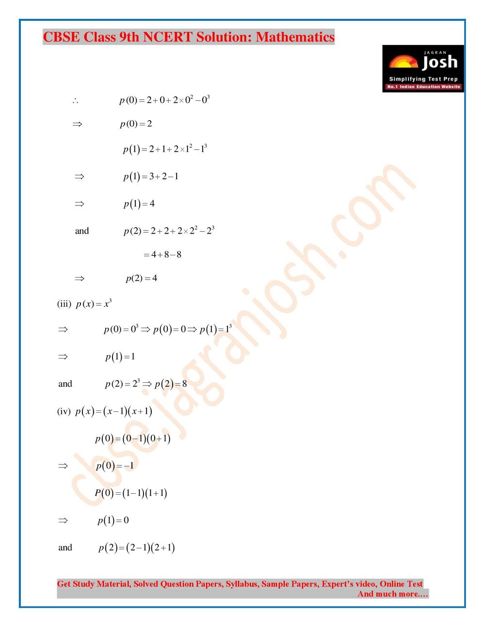 NCERT Solutions For Class 9 Maths Exercise 2.2 Chapter 2 Polynomials