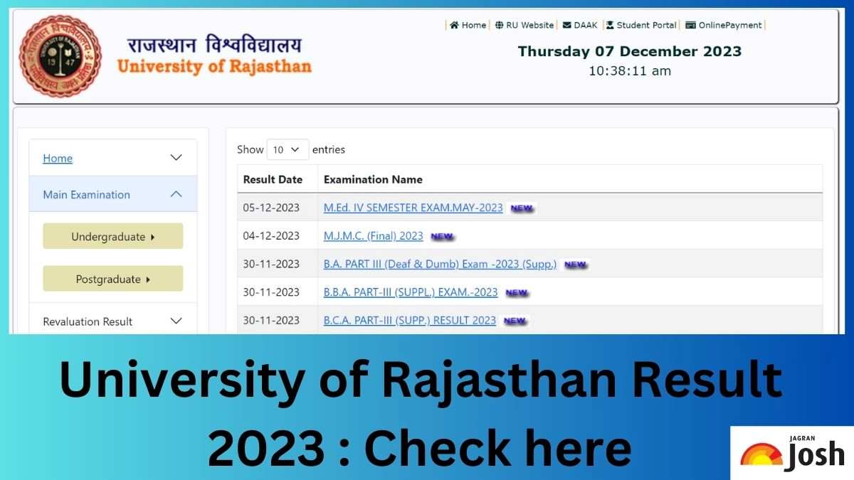 Uniraj Result 2023 OUT at uniraj.ac.in: Direct Link to Download RU UG, PG Marksheet
