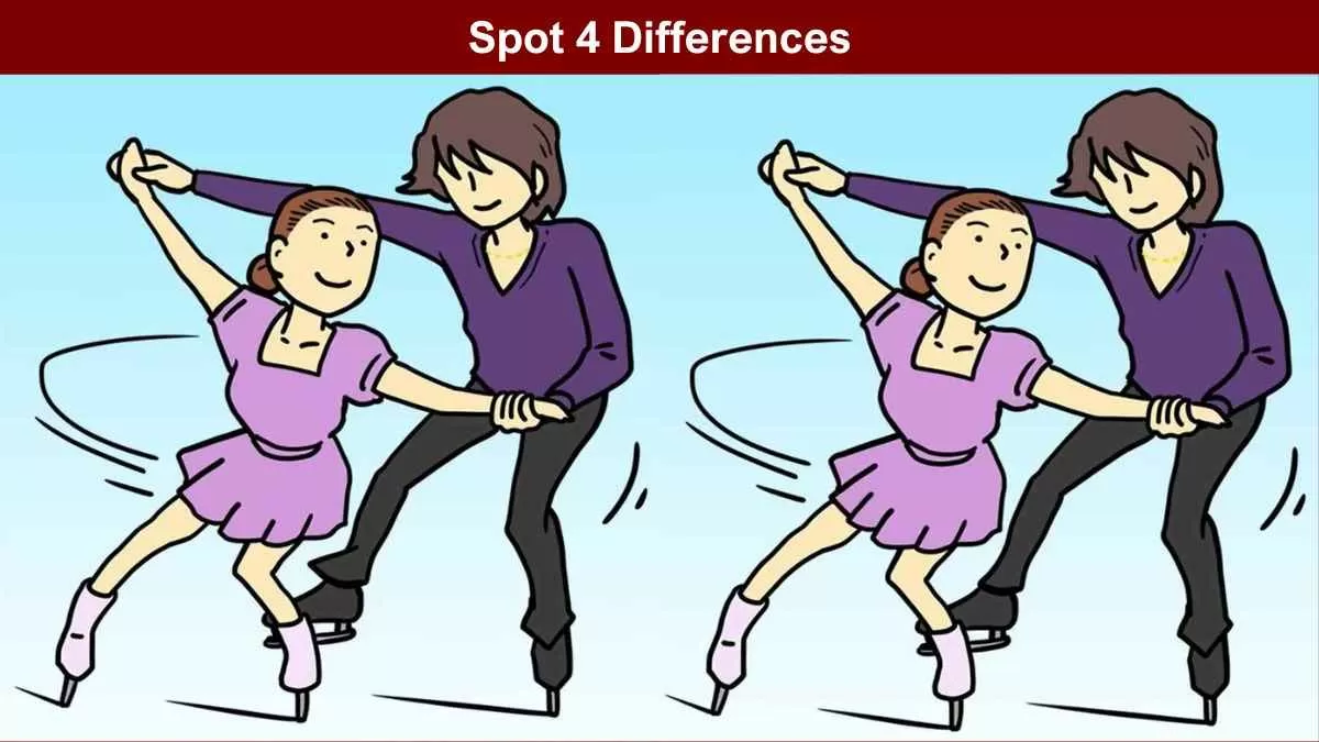 Spot 4 differences between couple skating pictures