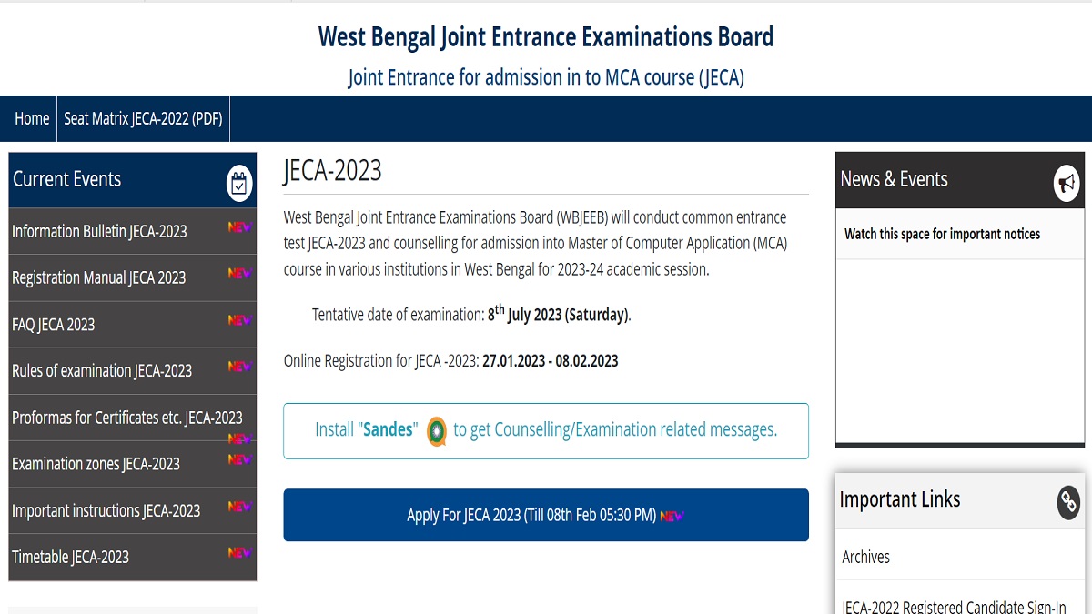 WB JECA Application Correction Window 2023