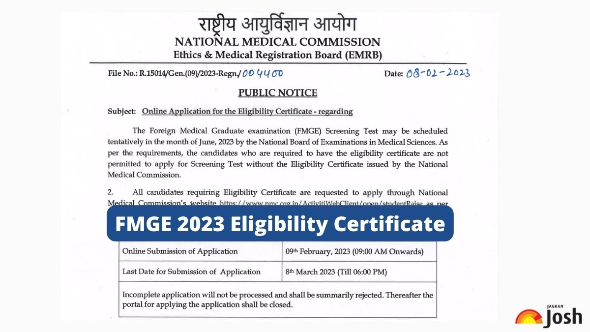FMGE 2023 Application Window To Apply For Eligibility Certificate Releases