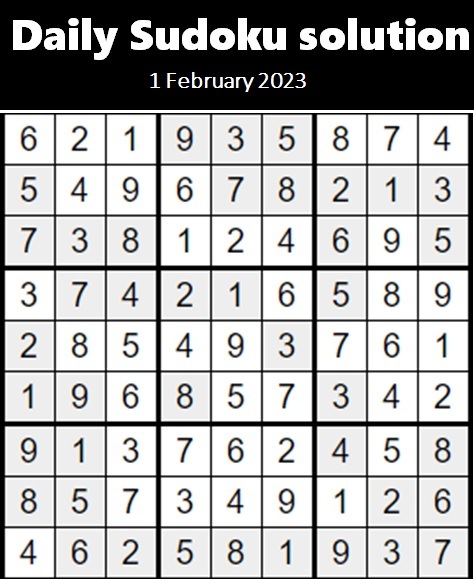 Play Daily Sudoku Puzzle Online, 31st January 2023 with Answers, Solutions