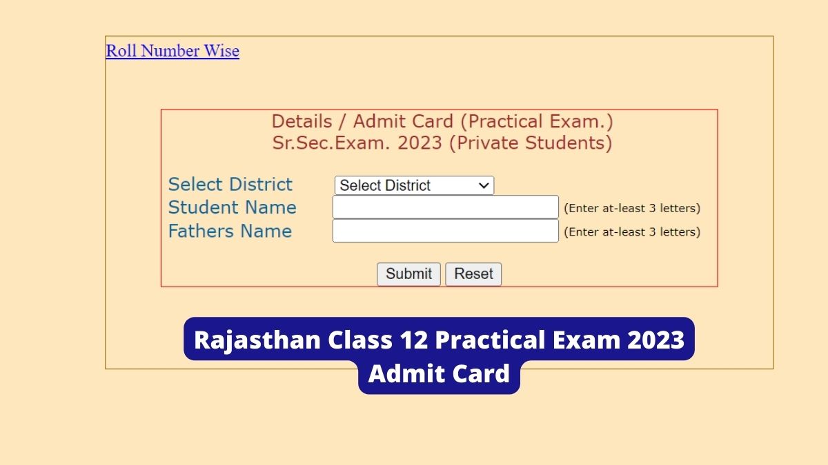 RBSE Admit Card 2023, Class 12th Practical Exam Out