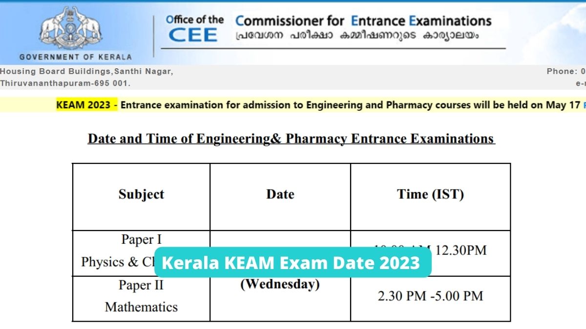 Kerala KEAM Exam Date 2023 Announced