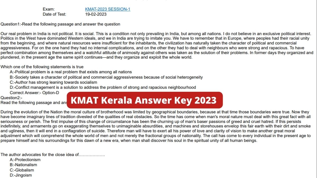 KMAT Kerala Answer Key 2023 Releases at cee.kerala.gov.in