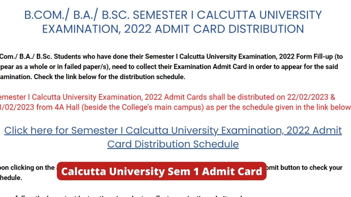 Calcutta University Sem 1 Admit Card 2022 