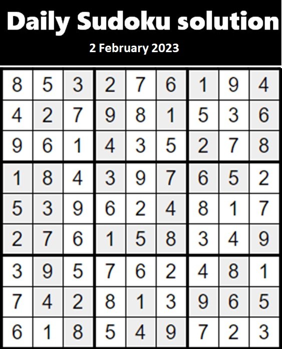 Play Daily Sudoku Puzzle Online, 1st February 2023 with Answers, Solutions