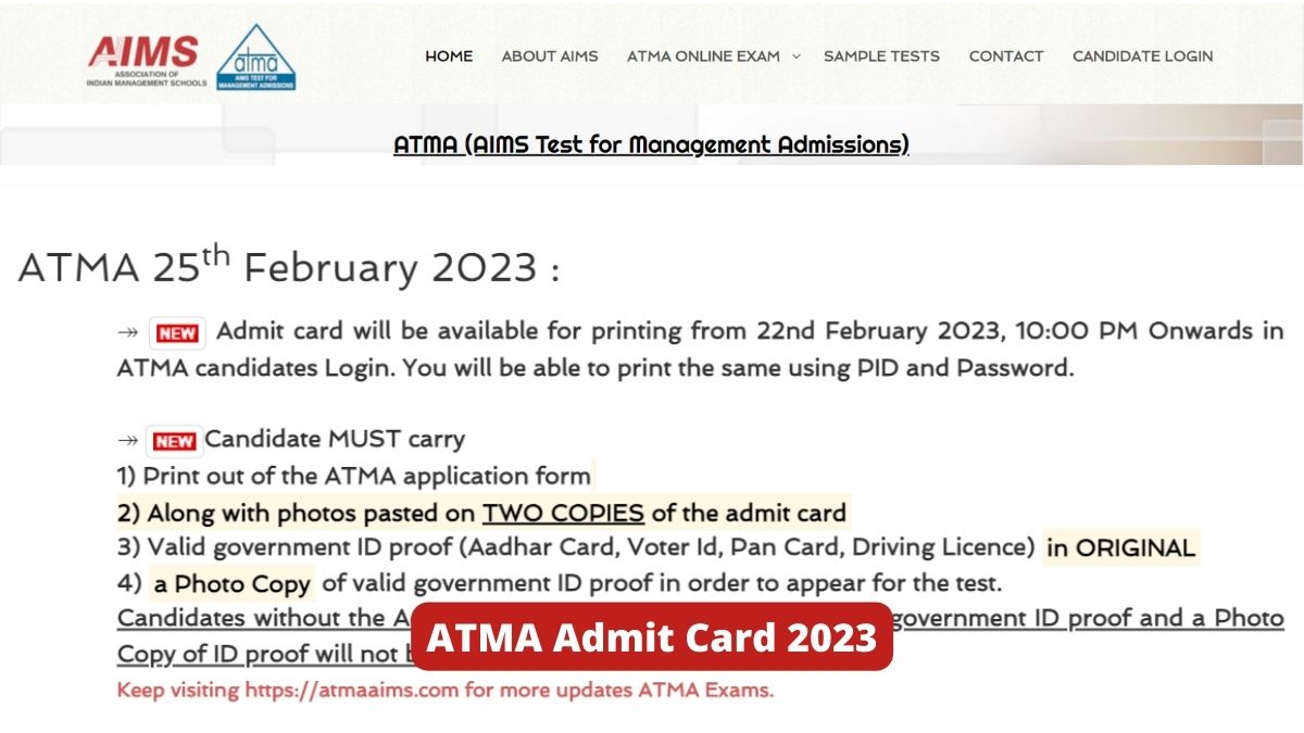ATMA Admit Card 2023 Releases Today at atmaaims.com