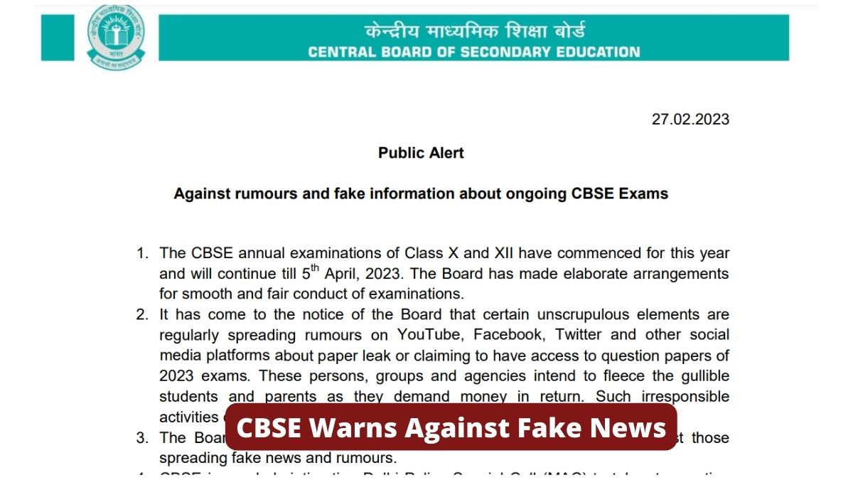 CBSE Board Warns Against Rumours, Fake News of Paper Leak