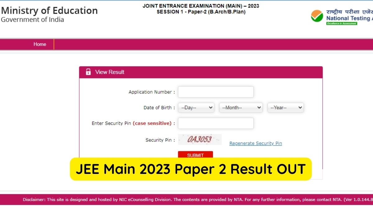 JEE Main 2023 Paper 2 Result Declared