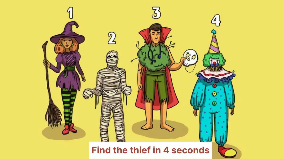 Seek and Find Puzzle: Can you find the thief in costume in 4 seconds?