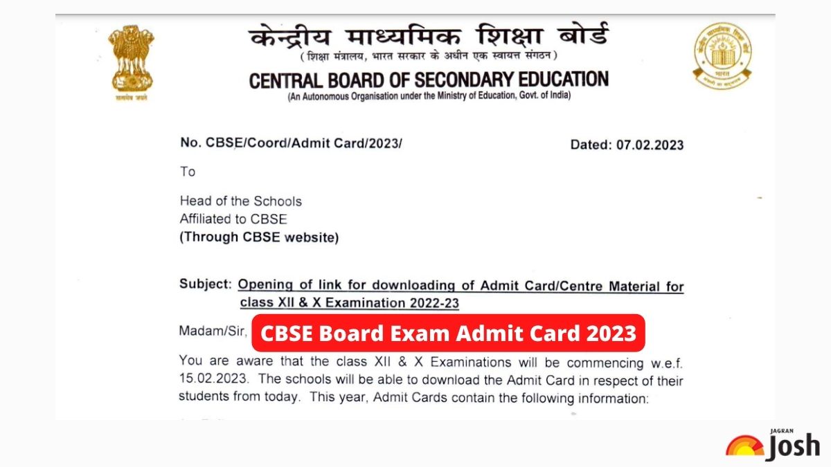 CBSE Board Exam Admit Card 2023 Releases