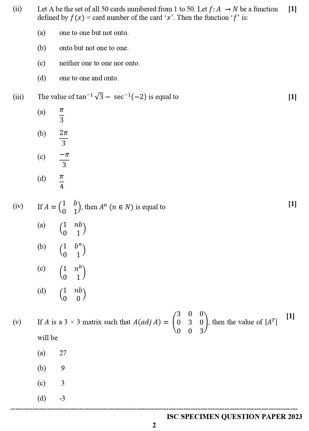 ISC Class 12 Maths Specimen Paper 2023 Image 2