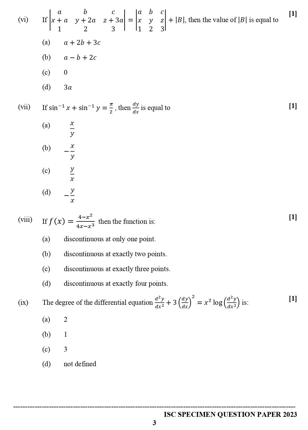 maths sample paper class 12 with solutions isc