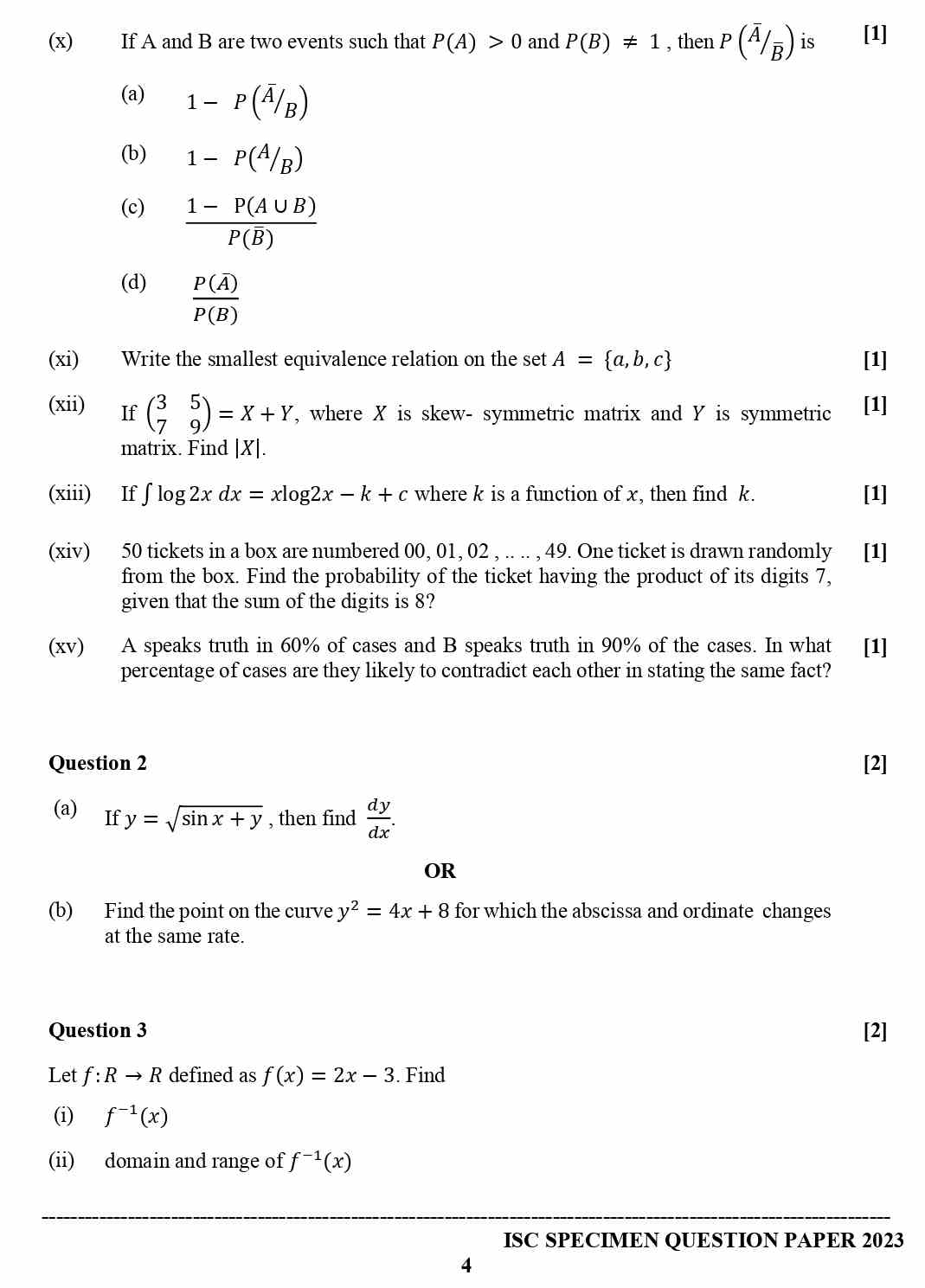 ISC Class 12 Maths Specimen Paper 2023 Image 4