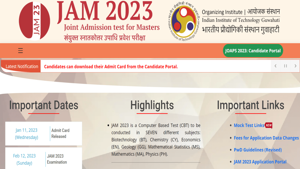 IIT JAM 2023 admit card out at jam.iitg.ac.in, download admit card 