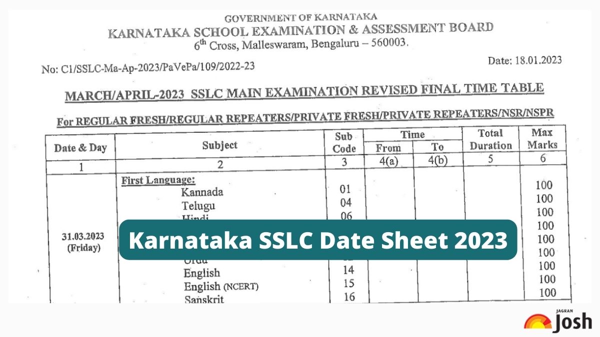 Karnataka SSLC Date Sheet 2023 Revised