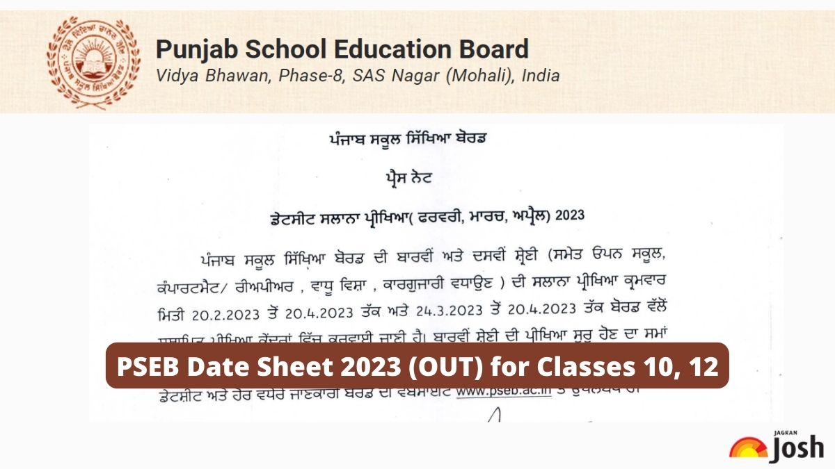 Pseb Date Sheet 2023 Out Download Punjab Board Class 10th 12th Time